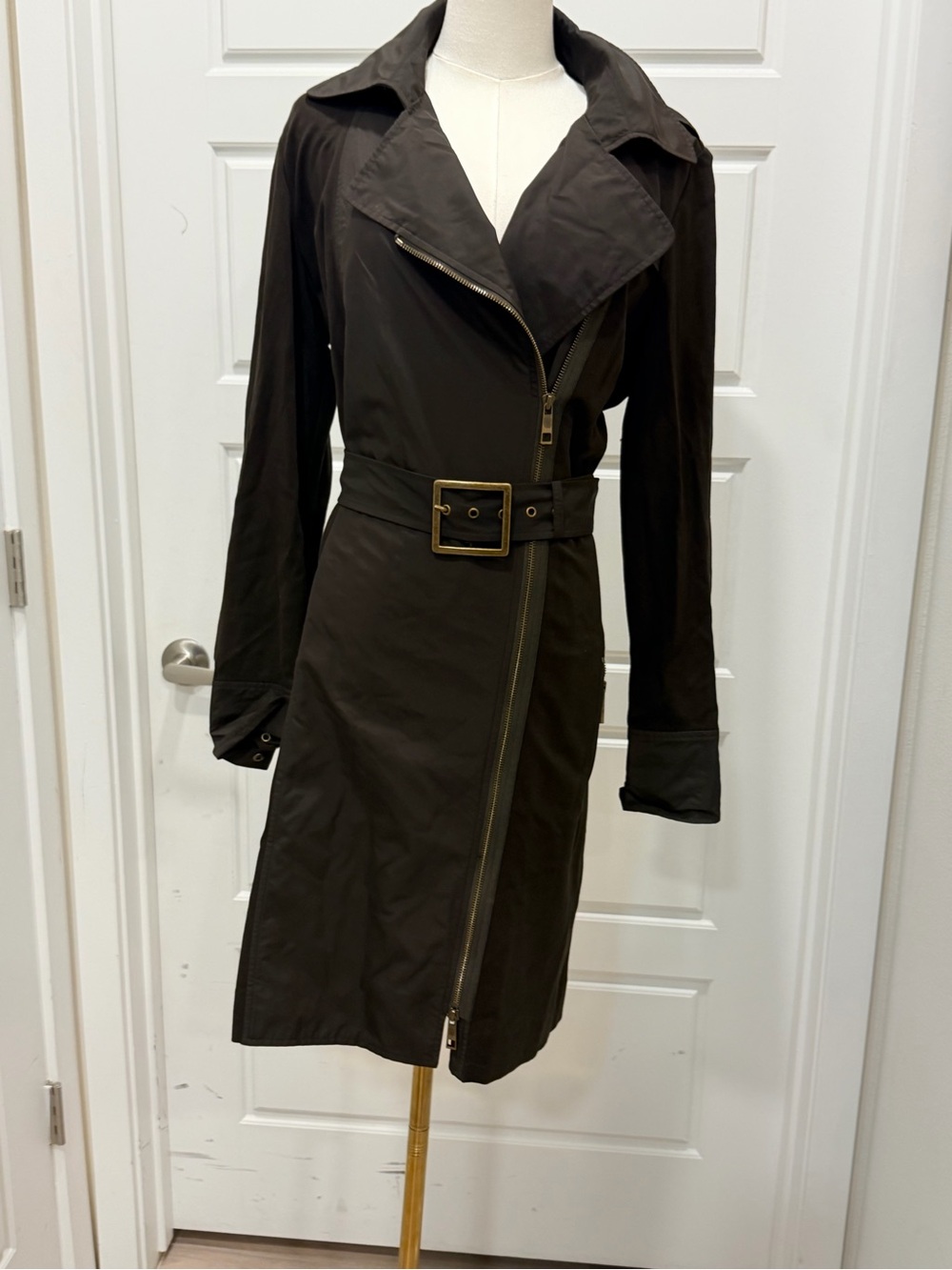 Per Se Dark Brown Classic Belted with Stretch Panels Versatile Collar Coat - Picture 2 of 15